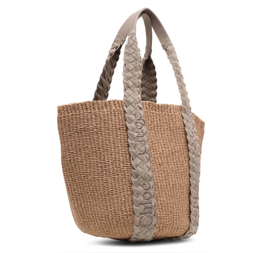 NWT Authentic Chloé Large Woody Braided Grey Raffia - Picture 2 of 11